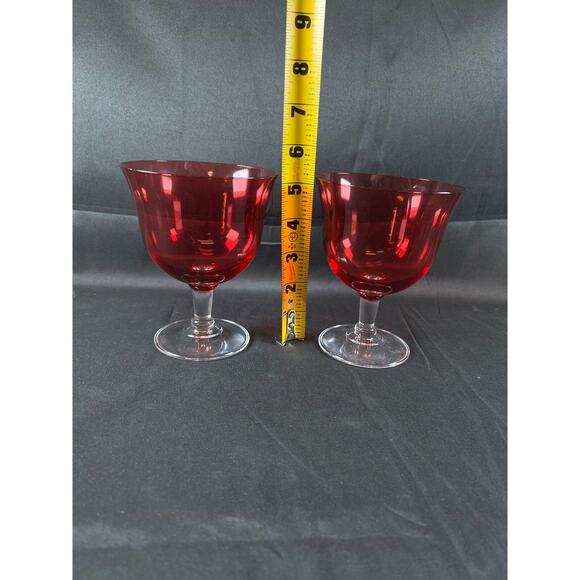 Marc Aurel Cranberry Crystal Wine Goblet Glass Column Stems Set of 2 Champagne - Picture 7 of 8